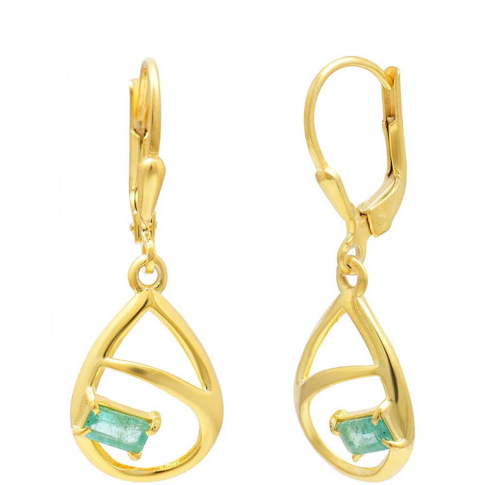 Pendientes de Plata Bañada en Oro con Esmeralda de Brasil 2 