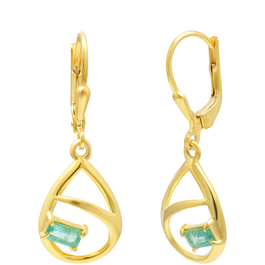 Pendientes de Plata Bañada en Oro con Esmeralda de Brasil