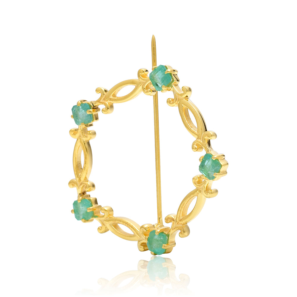 Broche de Plata Bañada en Oro con Esmeralda de Brasil 2 