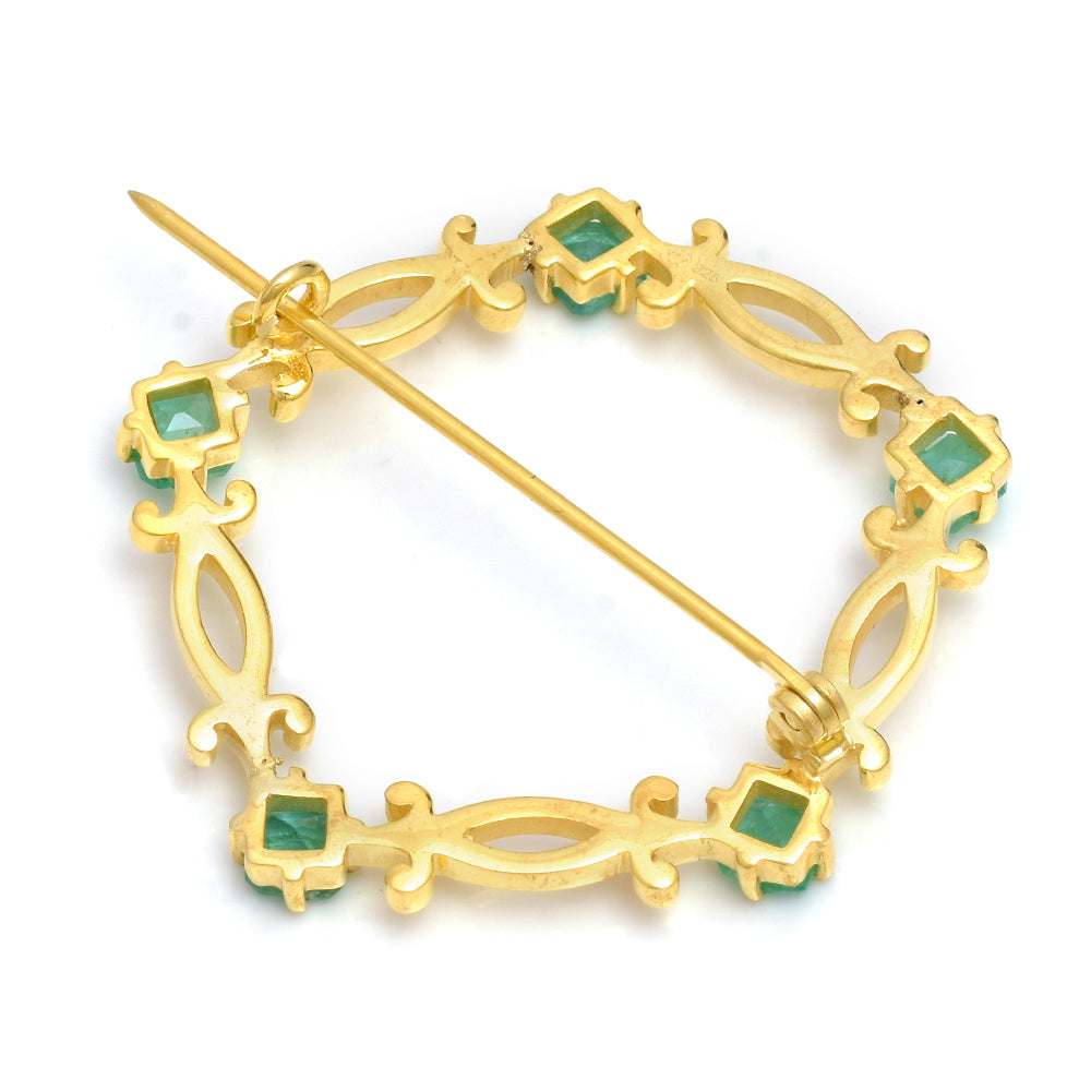 Broche de Plata Bañada en Oro con Esmeralda de Brasil 4 