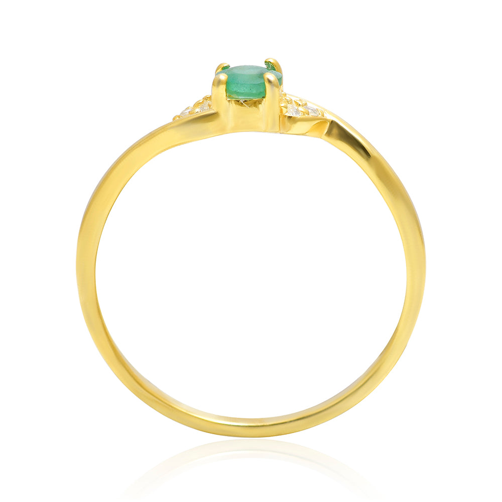 Anillo de Plata Bañada en Oro con Esmeralda de Brasil y Topacio Blanco