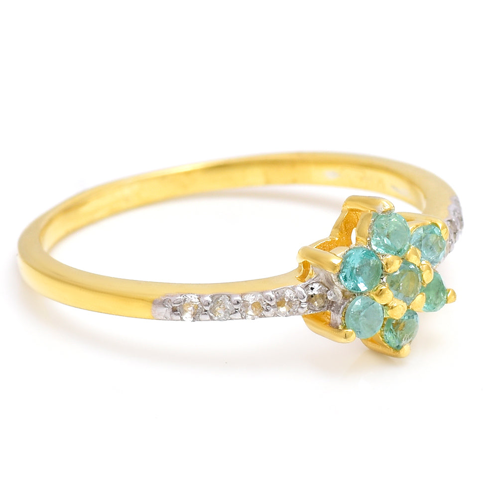 Anillo de Plata Bañada en Oro con Esmeralda de Brasil y Topacio Blanco 2 