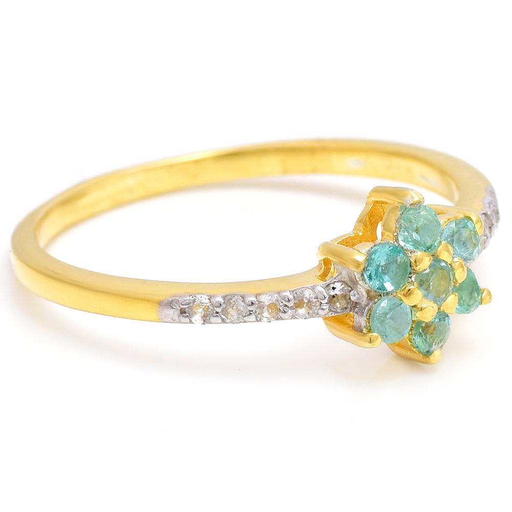 Anillo de Plata Bañada en Oro con Esmeralda de Brasil y Topacio Blanco