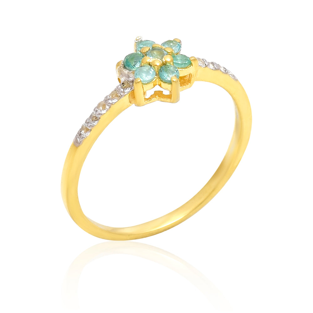 Anillo de Plata Bañada en Oro con Esmeralda de Brasil y Topacio Blanco 8 