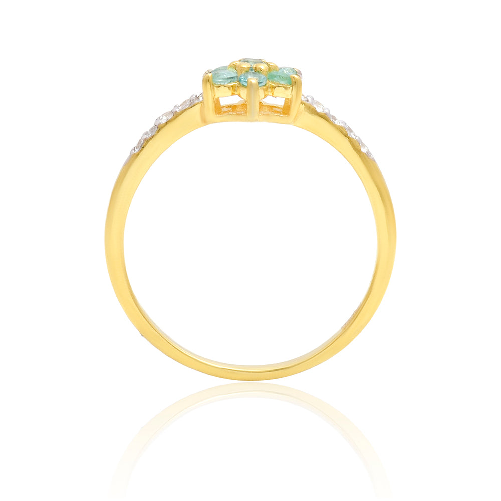 Anillo de Plata Bañada en Oro con Esmeralda de Brasil y Topacio Blanco 4 