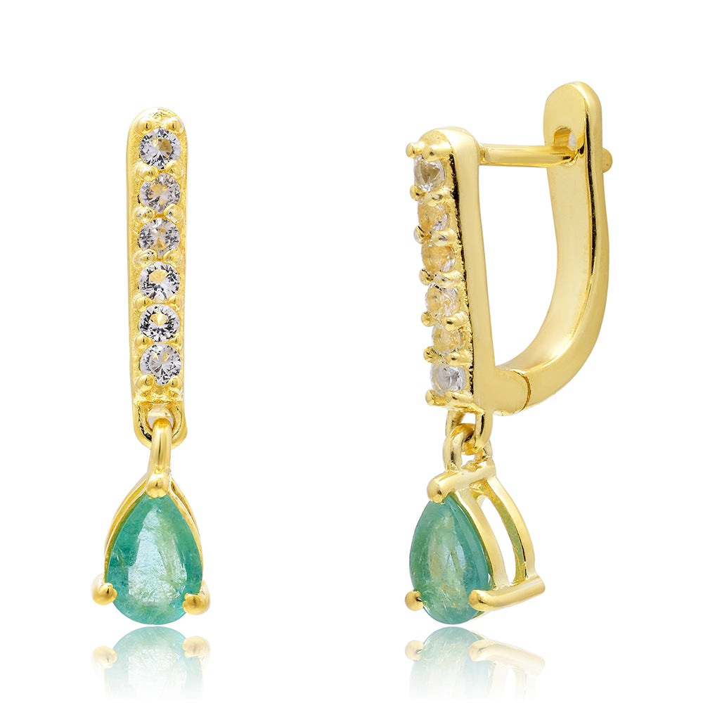 Pendientes de Plata Bañada en Oro con Esmeralda de Brasil y Topacio Blanco 2 