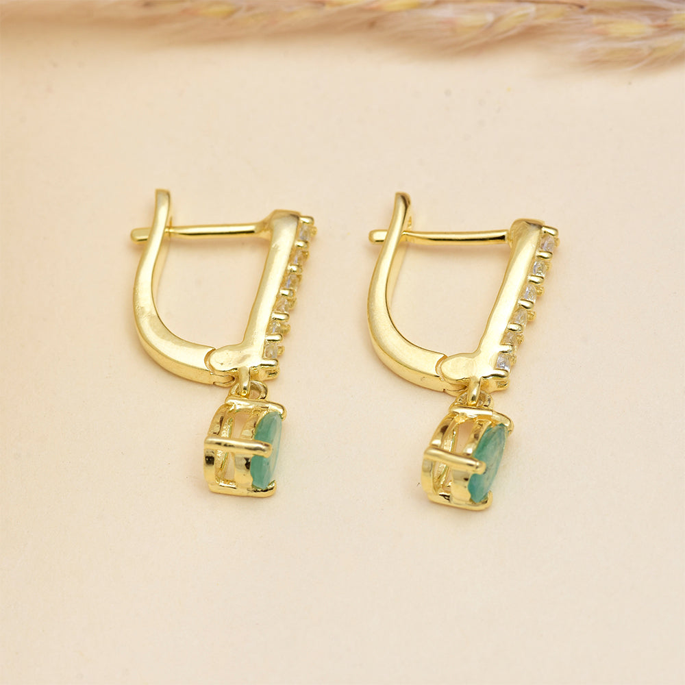 Pendientes de Plata Bañada en Oro con Esmeralda de Brasil y Topacio Blanco 10 