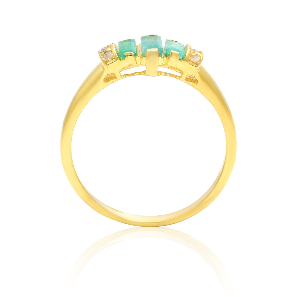 Anillo de Plata Bañada en Oro con Esmeralda de Brasil y Topacio Blanco 7 