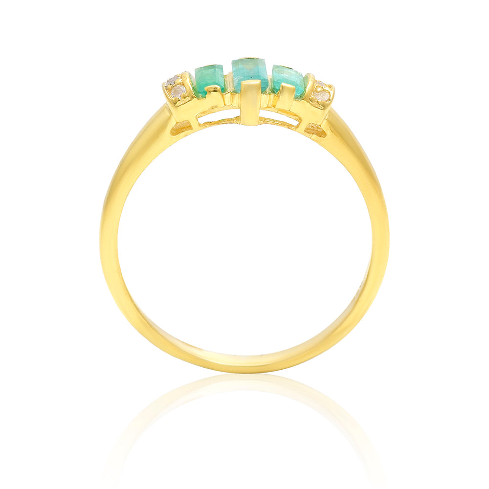 Anillo de Plata Bañada en Oro con Esmeralda de Brasil y Topacio Blanco 4 