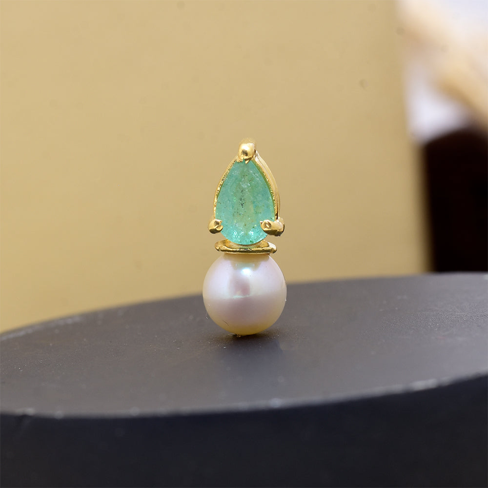 Colgante de Plata Bañada en Oro con Esmeralda de Brasil y Perla blanca de agua dulce 2 