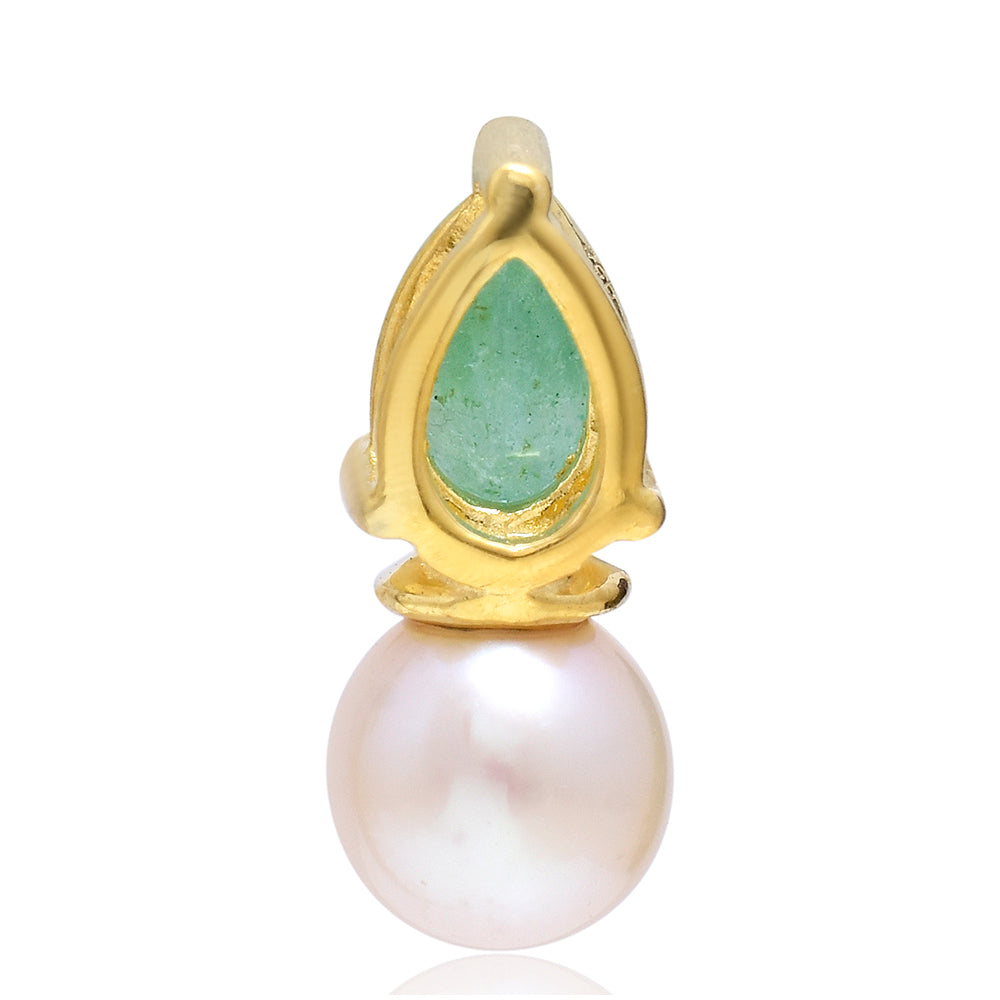 Colgante de Plata Bañada en Oro con Esmeralda de Brasil y Perla blanca de agua dulce