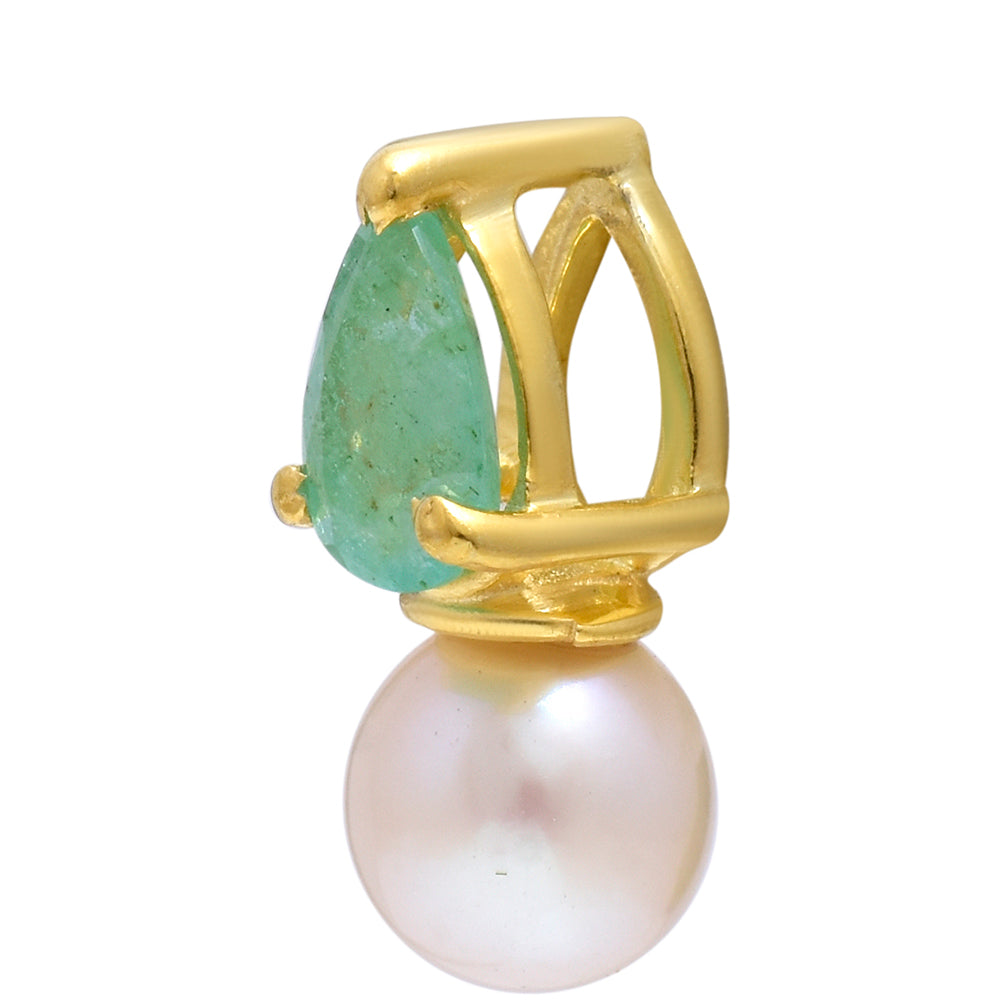 Colgante de Plata Bañada en Oro con Esmeralda de Brasil y Perla blanca de agua dulce 1 