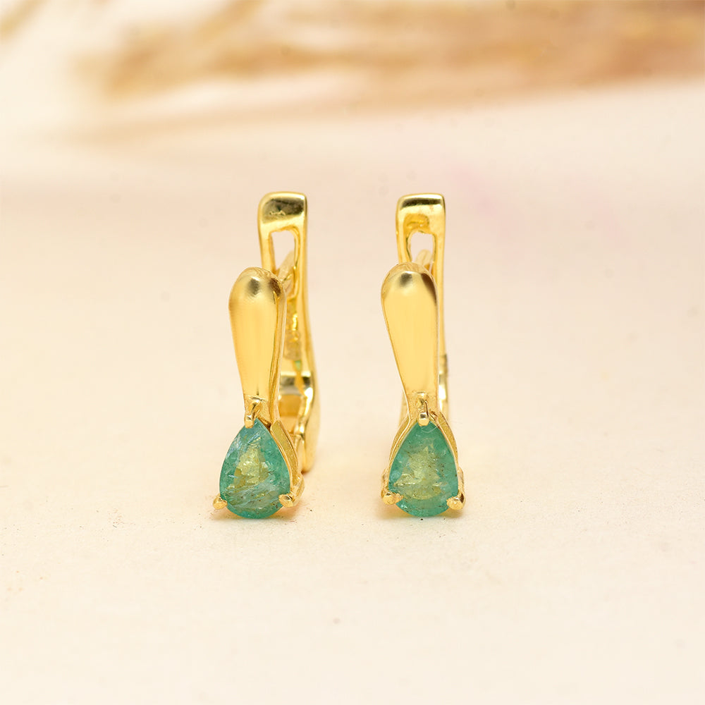 Pendientes de Plata Bañada en Oro con Esmeralda de Brasil