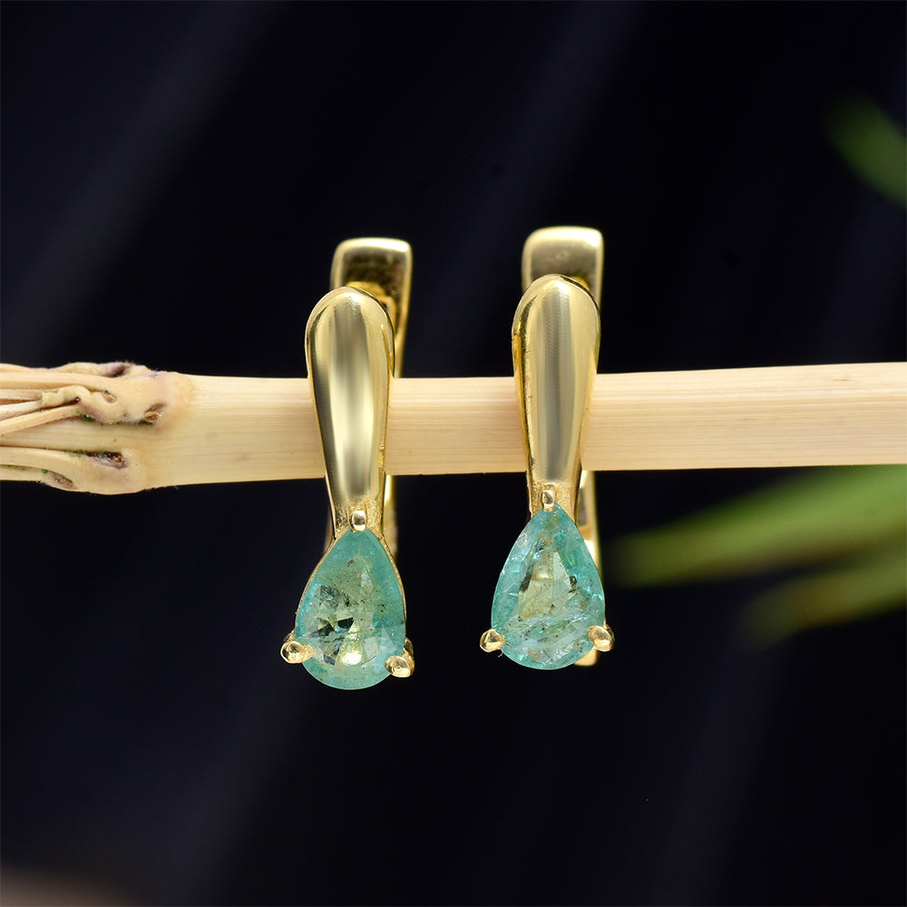 Pendientes de Plata Bañada en Oro con Esmeralda de Brasil 5 