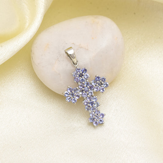 Cruz Colgante de Plata con Tanzanita AAA