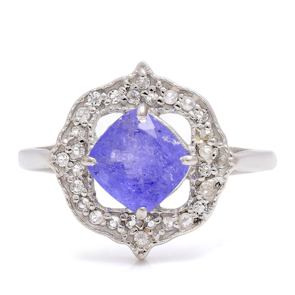 Anillo de Plata con Tanzanita AAA y Topacio Blanco