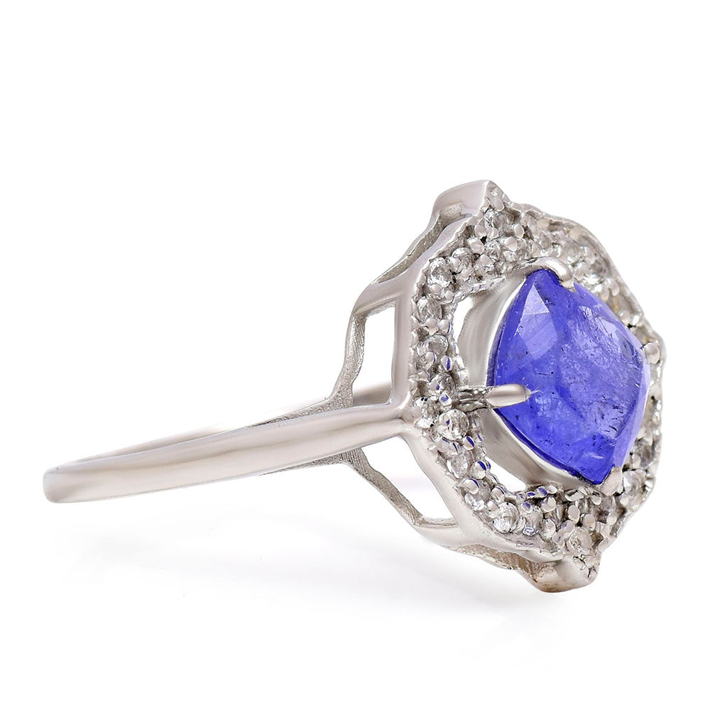 Anillo de Plata con Tanzanita AAA y Topacio Blanco