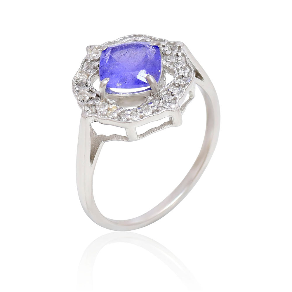Anillo de Plata con Tanzanita AAA y Topacio Blanco