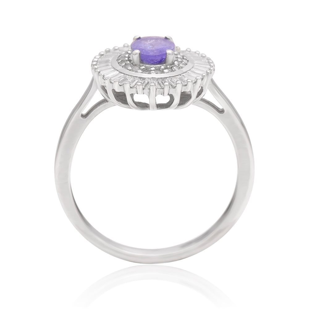 Anillo de Plata con Tanzanita AAA y Topacio Blanco