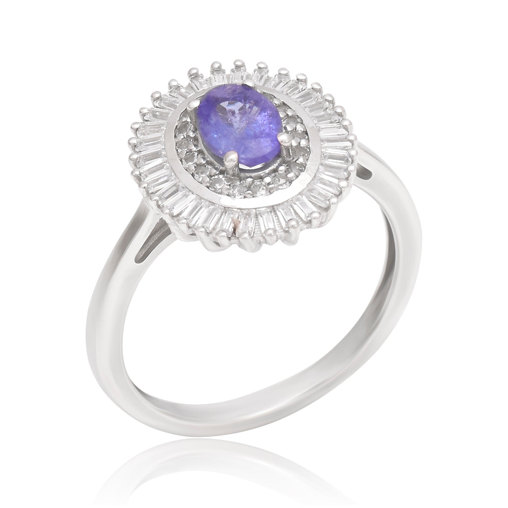 Anillo de Plata con Tanzanita AAA y Topacio Blanco