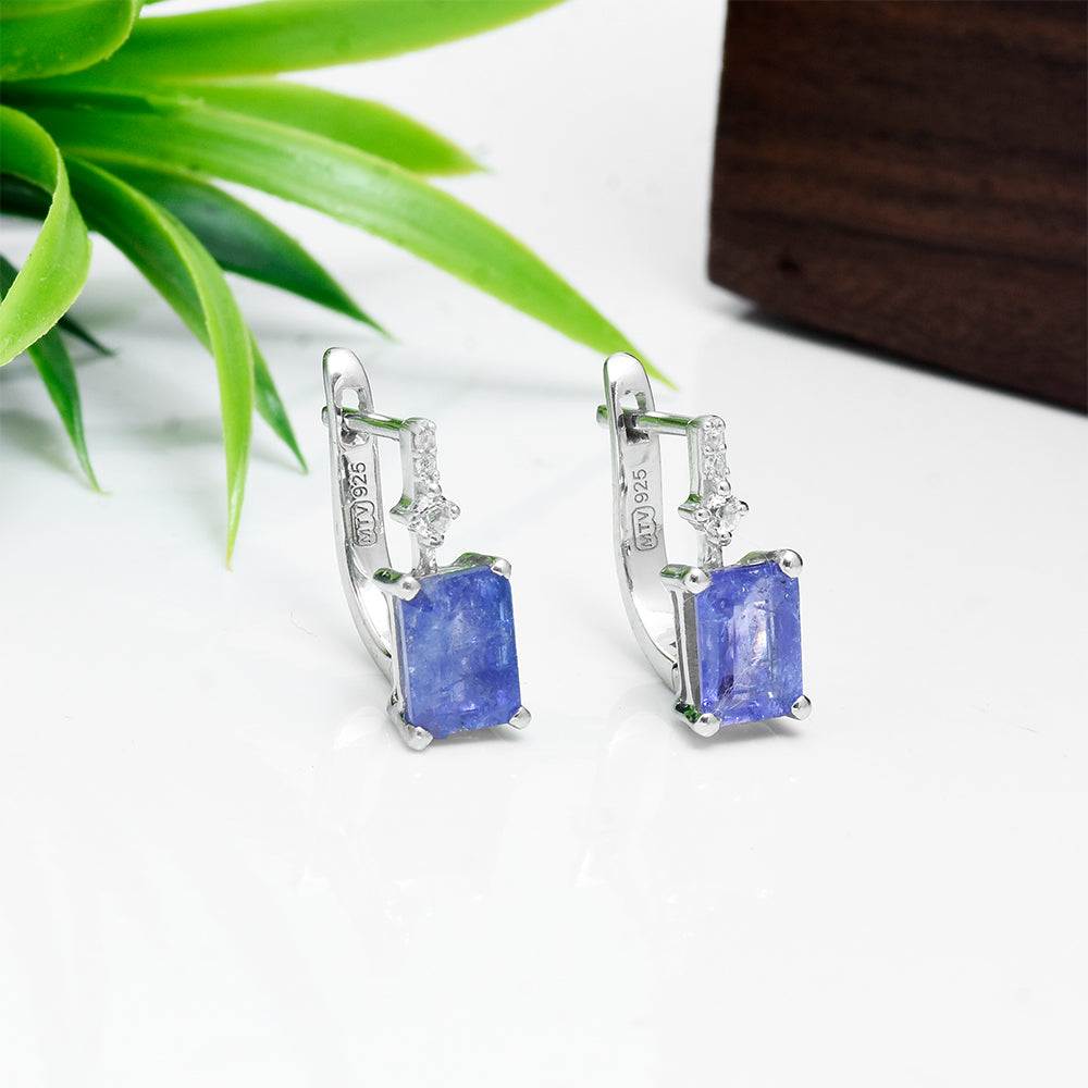 Pendientes de Plata con Tanzanita AAA y Topacio Blanco 1 
