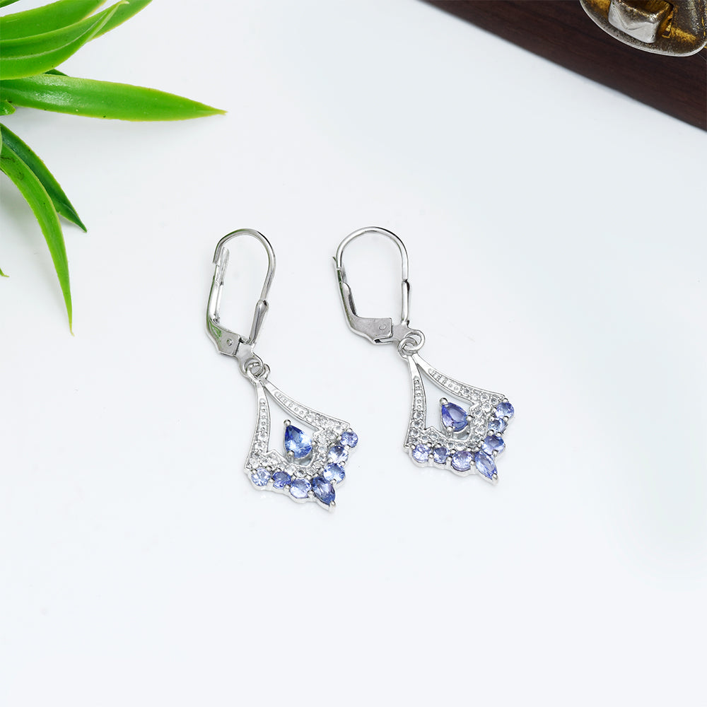Pendientes de Plata con Tanzanita AAA y Topacio Blanco