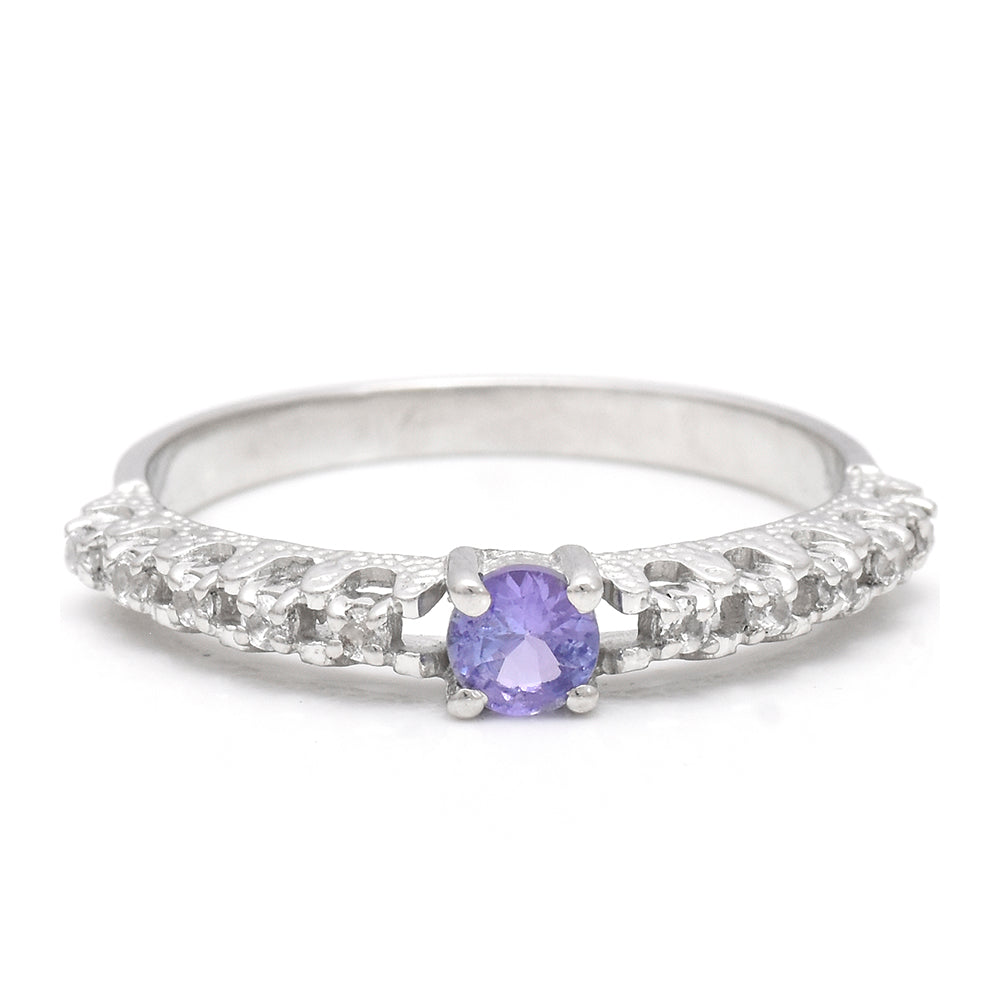 Anillo de Plata con Tanzanita AAA y Topacio Blanco 4 