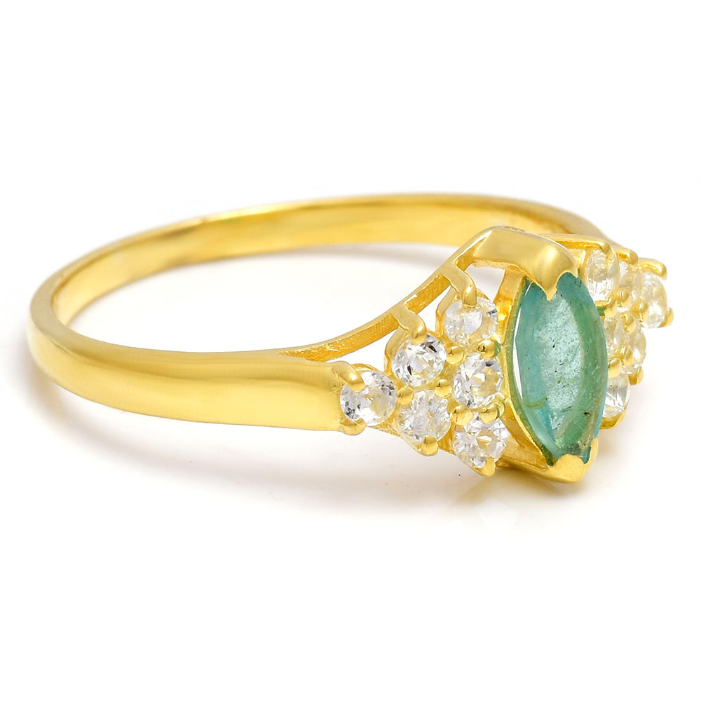 Anillo de Plata Bañada en Oro con Esmeralda de Brasil y Topacio Blanco 2 