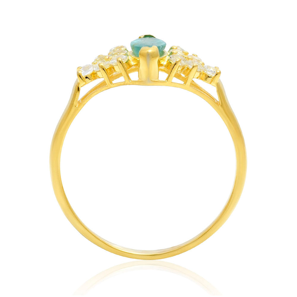 Anillo de Plata Bañada en Oro con Esmeralda de Brasil y Topacio Blanco 4 