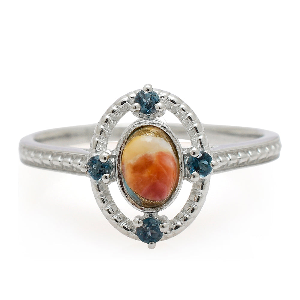Anillo de Plata con Turquesa Ostra y Topacio Blanco 1 