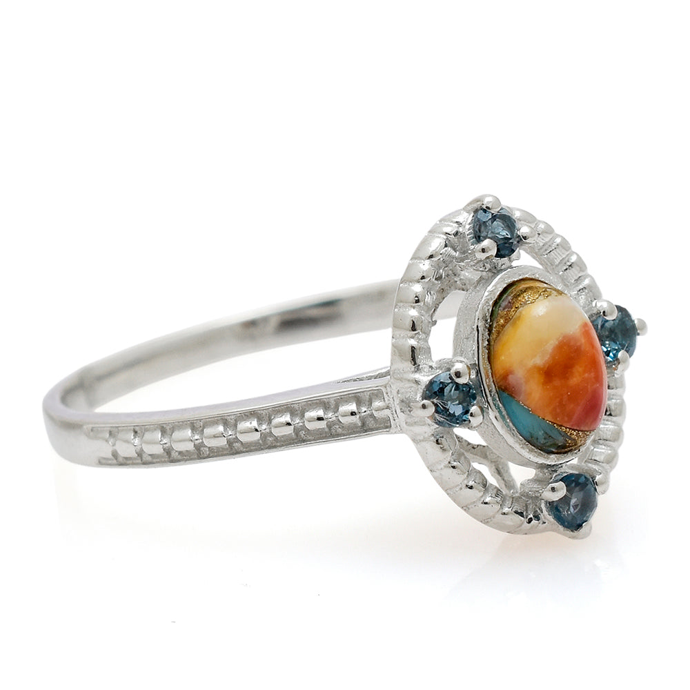 Anillo de Plata con Turquesa Ostra y Topacio Blanco