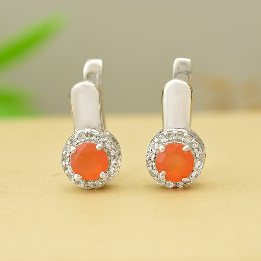 Pendientes de Plata con Ágata Roja y Topacio Blanco