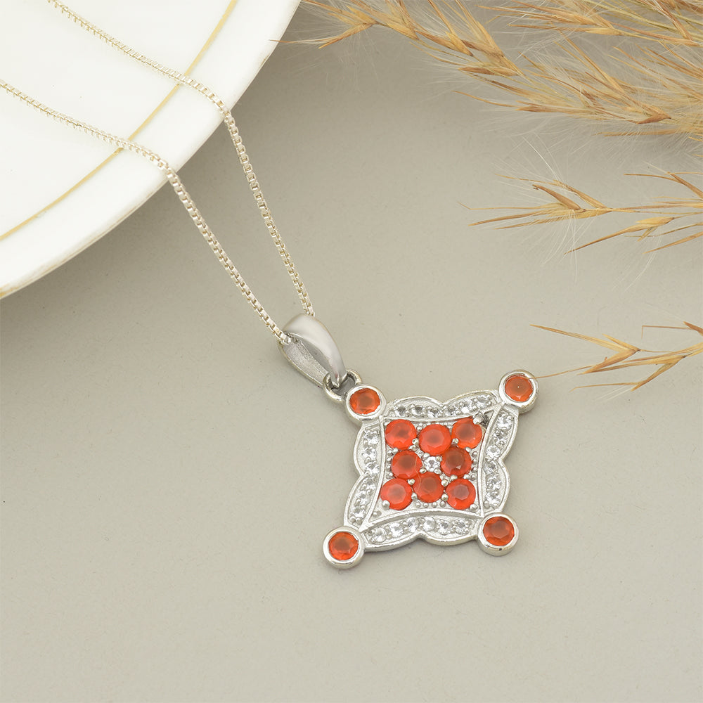 Colgante de Plata con Ágata Roja y Topacio Blanco