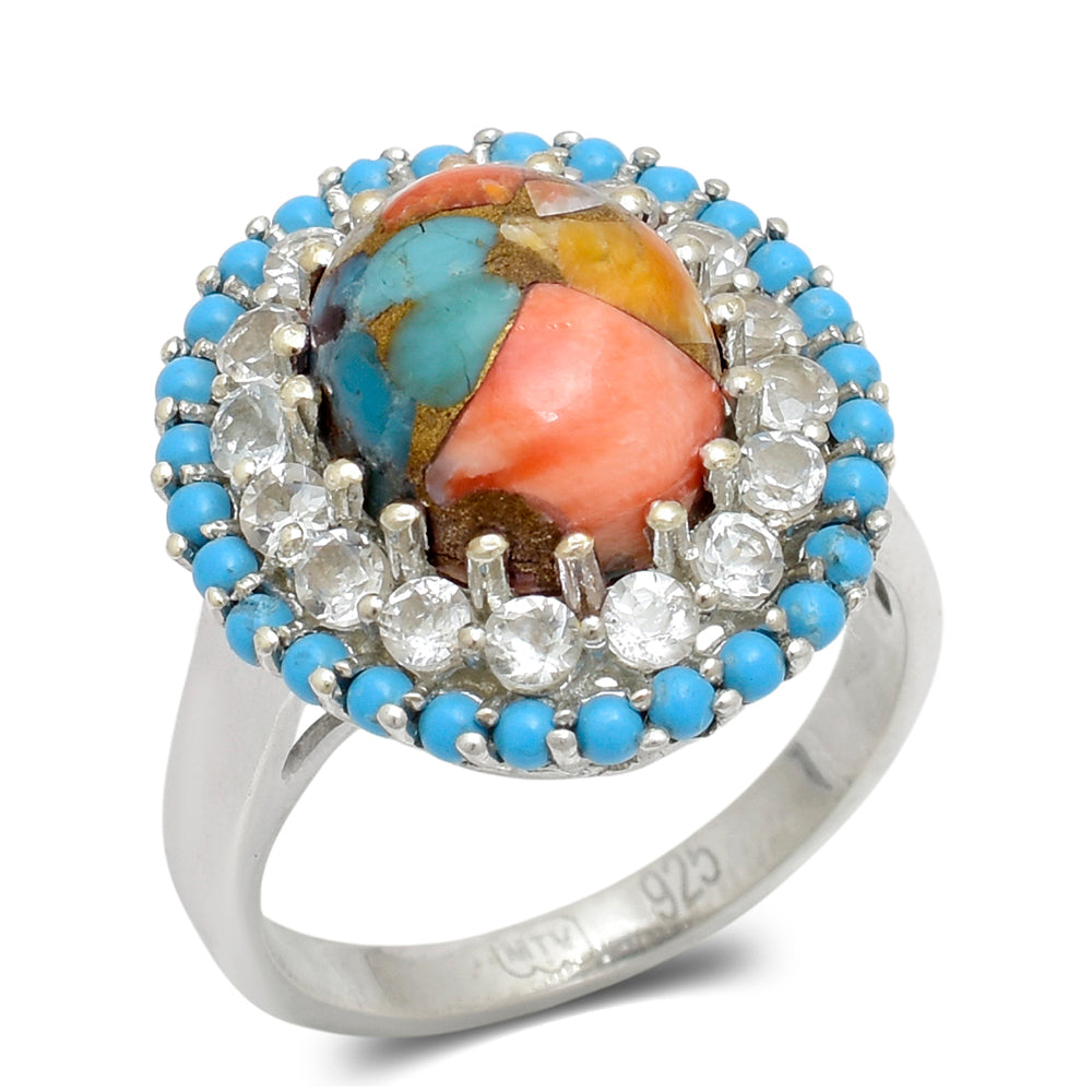 Anillo de Plata con Turquesa Ostra y Topacio Blanco 3 