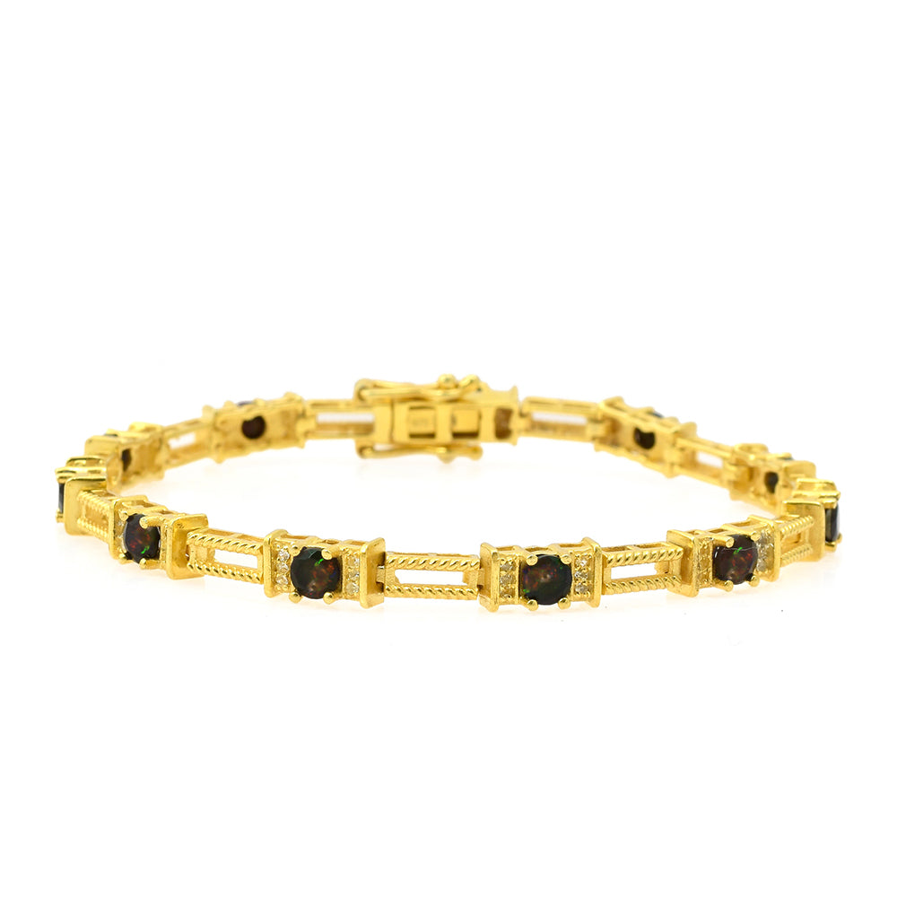 Pulsera de Plata Bañada en Oro con Ópalo Etíope de Lega Dembi y Topacio Blanco