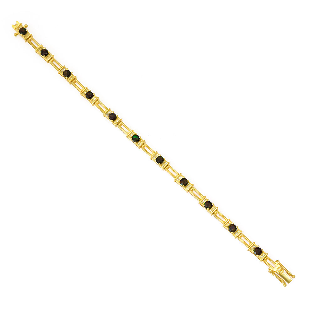 Pulsera de Plata Bañada en Oro con Ópalo Etíope de Lega Dembi y Topacio Blanco