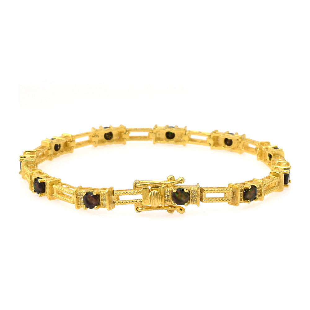 Pulsera de Plata Bañada en Oro con Ópalo Etíope de Lega Dembi y Topacio Blanco