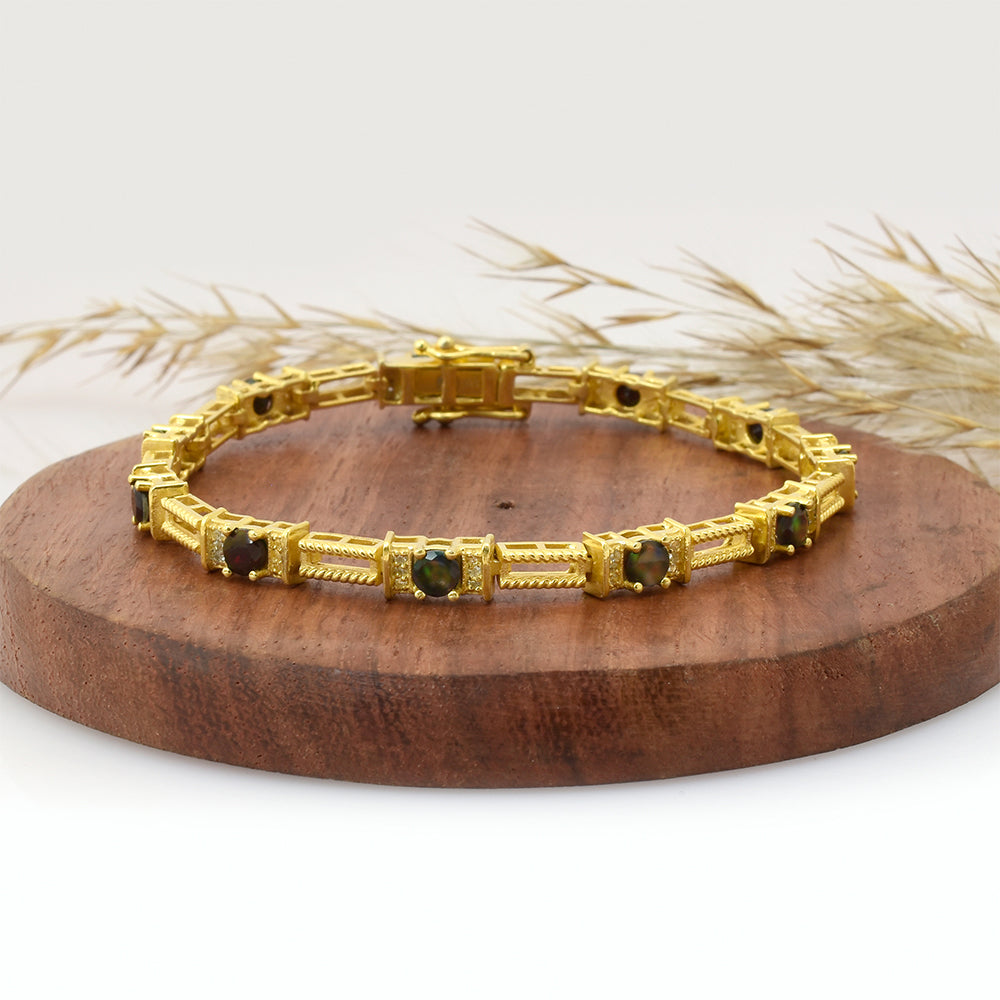 Pulsera de Plata Bañada en Oro con Ópalo Etíope de Lega Dembi y Topacio Blanco 4 
