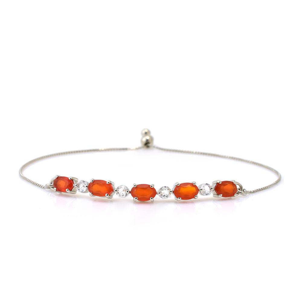 Pulsera de Plata con Ágata Roja y Topacio Blanco 2 