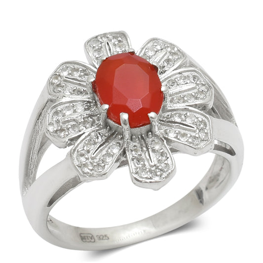 Anillo de Plata con Ágata Roja y Topacio Blanco