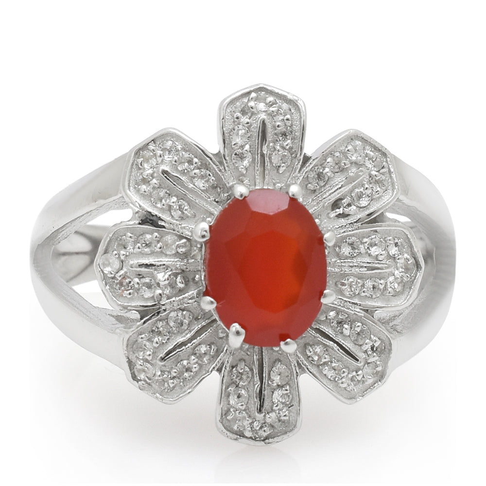 Anillo de Plata con Ágata Roja y Topacio Blanco 1 