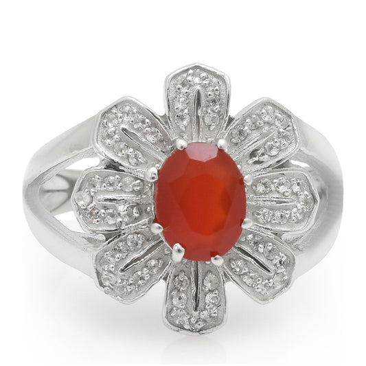 Anillo de Plata con Ágata Roja y Topacio Blanco