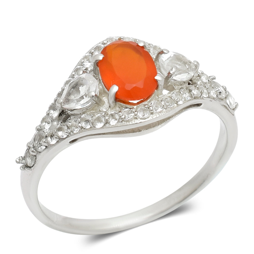 Anillo de Plata con Ágata Roja y Topacio Blanco 2 