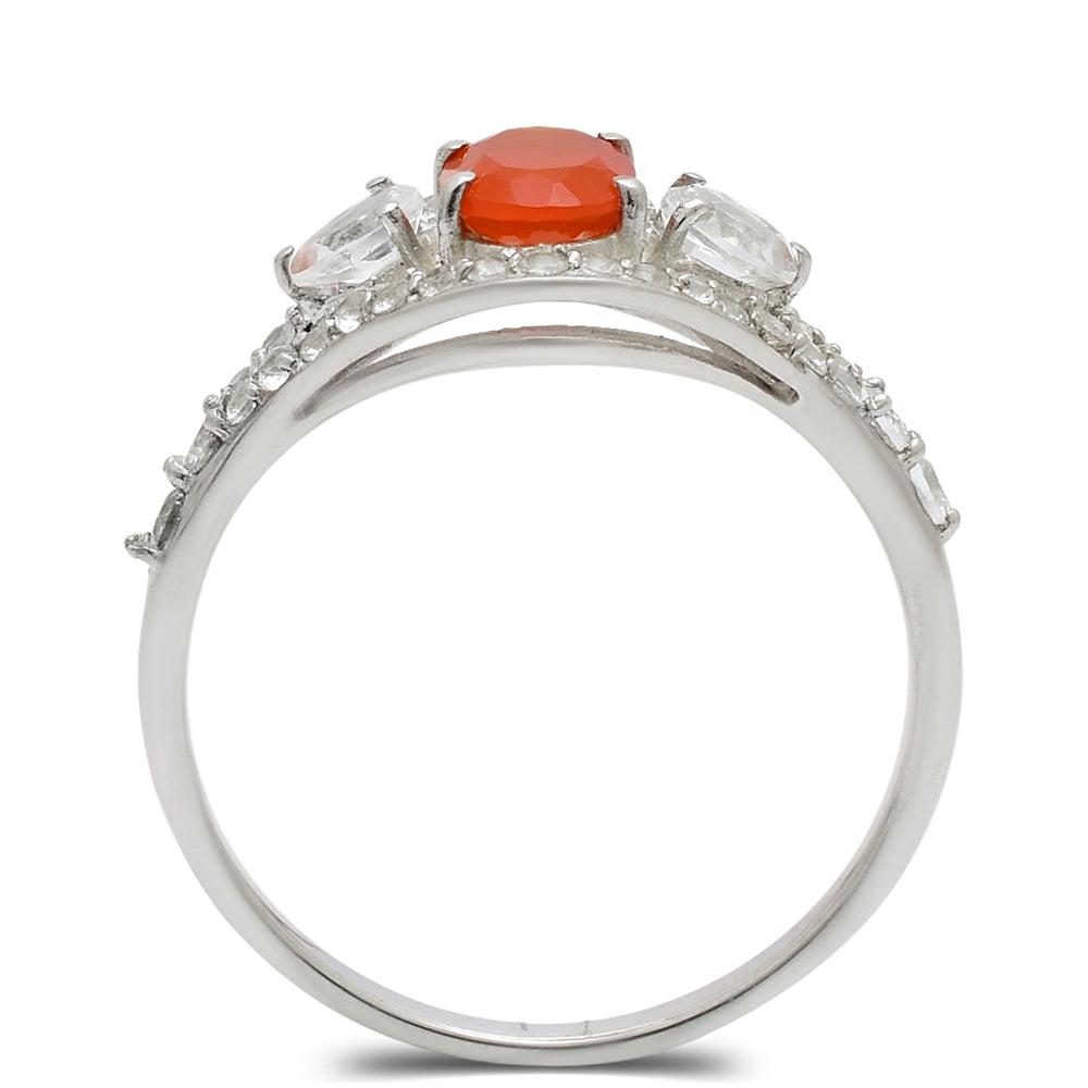 Anillo de Plata con Ágata Roja y Topacio Blanco