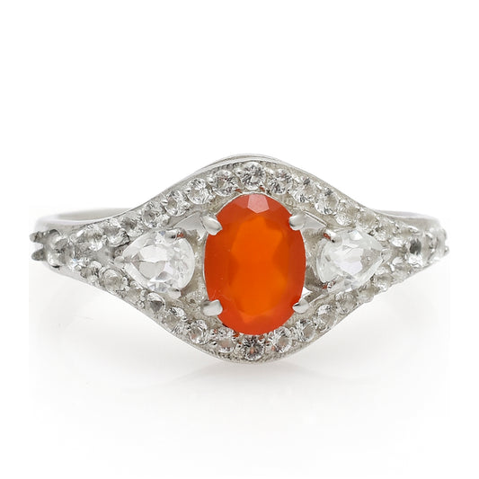 Anillo de Plata con Ágata Roja y Topacio Blanco
