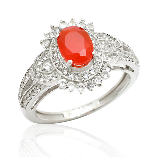Anillo de Plata con Ágata Roja y Topacio Blanco