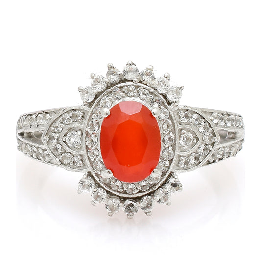 Anillo de Plata con Ágata Roja y Topacio Blanco