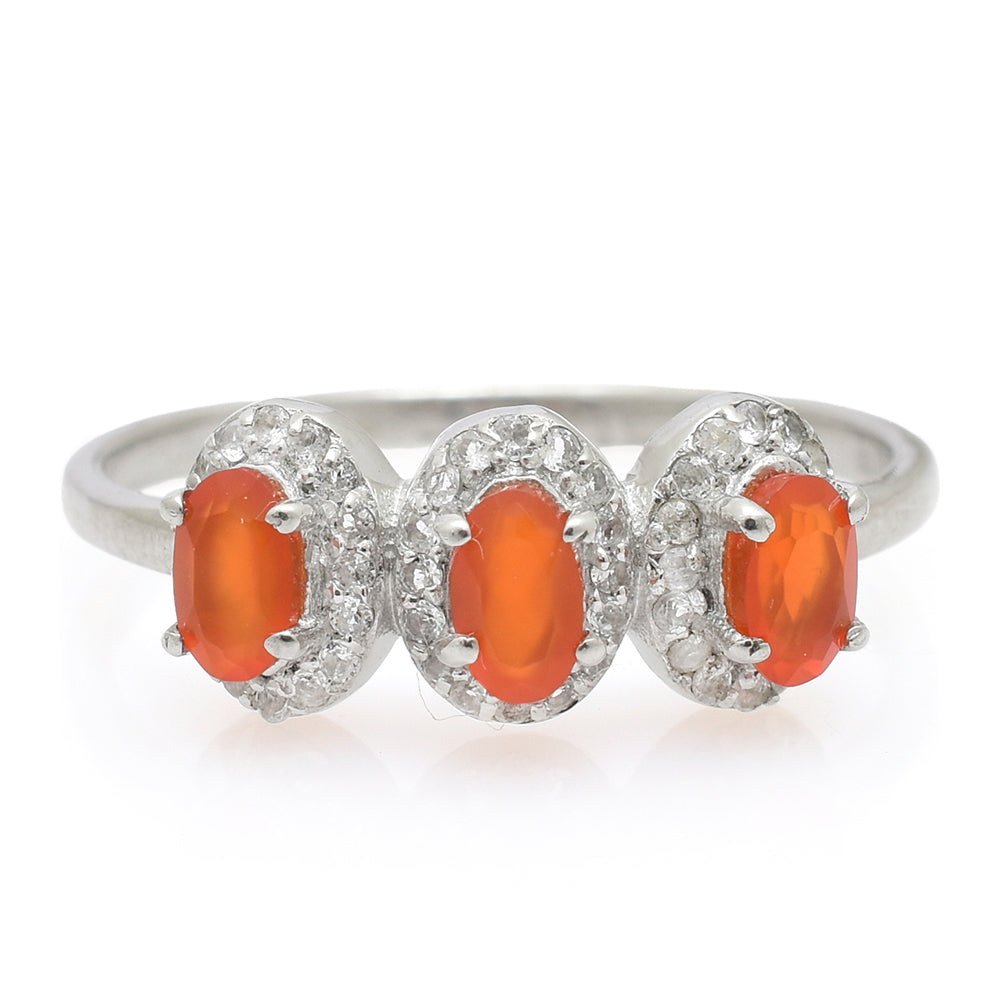 Anillo de Plata con Ágata Roja y Topacio Blanco 1 
