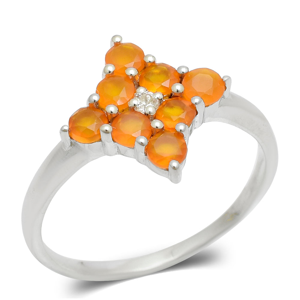 Anillo de Plata con Ágata Roja y Topacio Blanco 2 