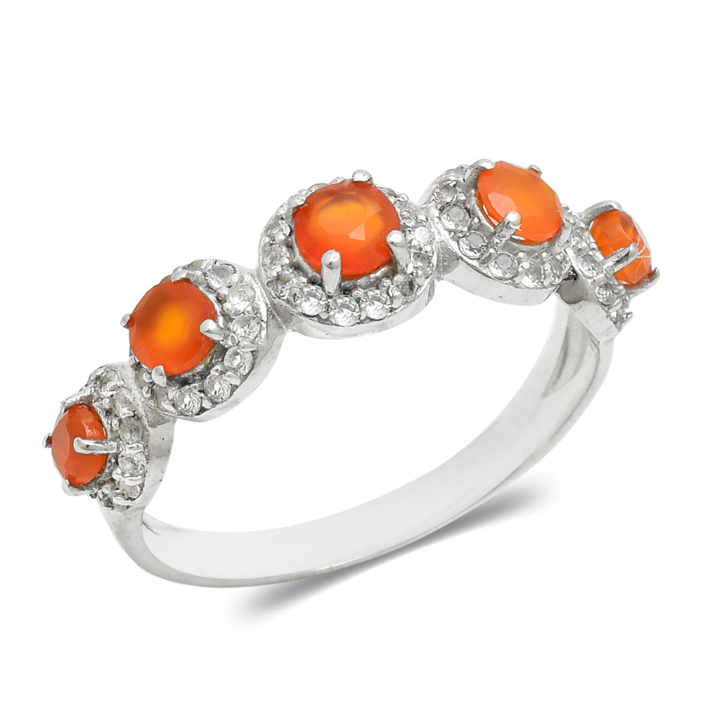 Anillo de Plata con Ágata Roja y Topacio Blanco 2 